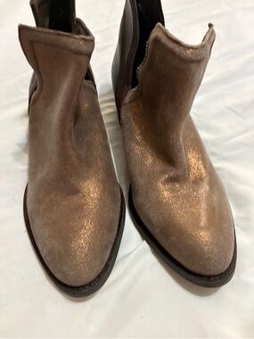 Women's Shimmery Metallic Taupe Ankle Booties - Sleek Slip-On Style